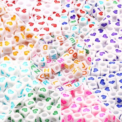 100pcs 6x6mm Colorful Heart Square Beads Cube Acrylic Spacer Letter Beads For Jewelry Making Diy Bracelet Handmade Phone Chain