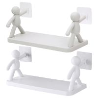 【CW】2022 Creative Bathroom Storage Shelves ตุ๊กตาสีขาวน่ารัก Villain Shelves Shelf Self-Adhesive Bathroom Cosmetics Storage Racks