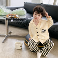 Childrens 2023 Spring Cute Panda Pajamas Set Boys And Girls Baby Foreign-Style Cotton Cardigan Home Clothes Fashion