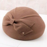 Lady Fedoras Wool Cap Woman Woolen Bowtie Cap Autumn Winter Beret Hat Bowler Hat Pumpkin Hat Dome Cap B-8924