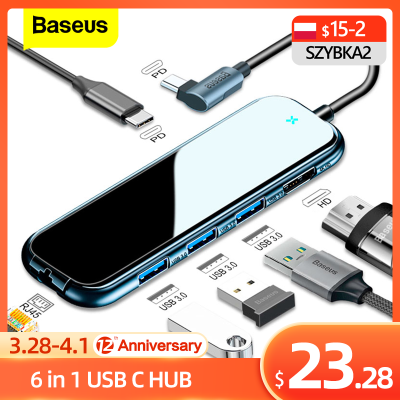 Baseus USB Type C HUB to HDMI-compatible Docking Station RJ45 Lan Multi USB PD 3.0 For Pro Air 4K USBC Splitter OTG HUB