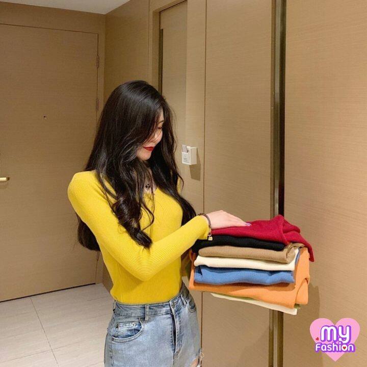 myf-มาใหม่-เสื้อแฟชั่นไหมพรมคอวี-มีสีให้เลือกเยอะ-16-สี