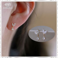 Shiny Zircon Stud ต่างหูออกแบบสร้างสรรค์ขนาดเล็ก Leaf Buds High Texture Leaf Stud ต่างหูสำหรับผู้หญิง  เครื่องประดับ  MARMALA JEWELRY