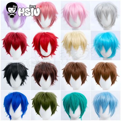 【jw】∈◊  「HSIU Brand」cosplay Wig 17color short hair blue light pink brown Taro green synthetic wig Free wig cap