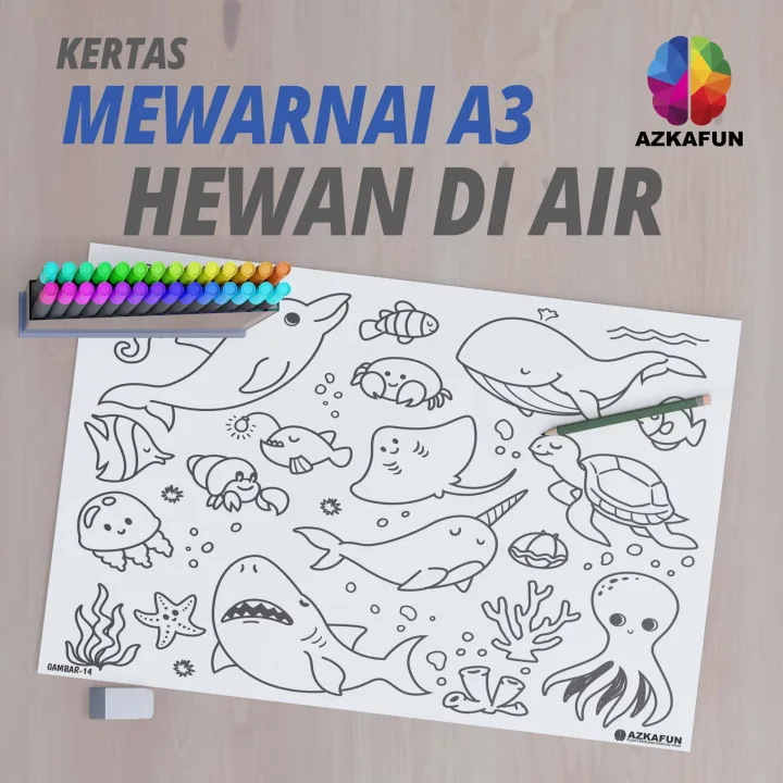 Kertas Mewarnai A3 HEWAN DI AIR - Mewarnai Hewan laut ikan | Lazada ...