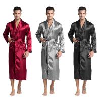 Tony&amp;Candice Mens Silk Satin Bathrobe Robe Long Solid Silk Pajamas Men Silk Nightgown Sleepwear Kimono Homme Dressing Gown