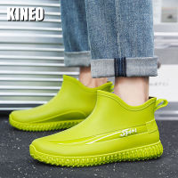 KINEO รองเท้าบูทหน้าฝนสำหรับกันน้ำผู้ชายรองเท้าบูทในสวนกันลื่น,รองเท้าบูทกันฝนข้อเท้าเชลซีมี Comfort พื้นรองเท้าน้ำหนักเบาแพลตฟอร์มยางรองเท้าสำหรับทำงานกลางแจ้ง