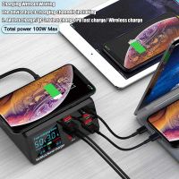 ZZOOI 100W PD QC 3.0 Quick Charger Stand Multi USB HUB LED Display Charging Dock Station Fast Wireless Charger Pad for iPhone Samsung