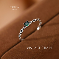 ESCOBAL?แหวนเงินแท้ VINTAGE CHAIN แหวนเพชรสีเขียวนำโชค แหวนมงคล แหวนผู้หญิง แหวนพลอย แหวนไพลิน แหวนปรับขนาดได้ แหวนหิน