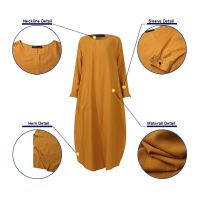 ZANZEA Women Long Sleeve Muslim Vintage Solid Color Maxi Dress