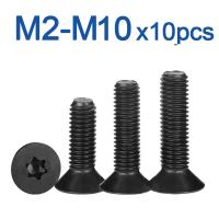 10ชิ้น/ล็อตสกรูแบน Countersunk สกรูหกแฉก M2 M2.5 M4 M5 M6 M8 M10สีดำ304หัว Torx สแตนเลส