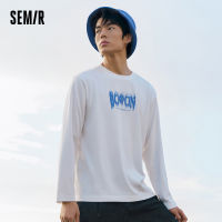 เสื้อยืดแขนยาว Semir เสื้อยืดใหม่ผู้ชายยอดนิยมน้ำหนักมาก2023ฤดูใบไม้ผลิเสื้อทรงหลวมพิมพ์ตัวอักษรเสื้อลำลองเทรนด์