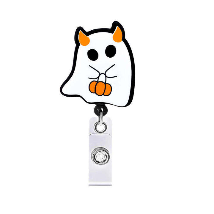 halloween-gift-student-id-card-holder-retractable-badge-holder-acrylic-telescopic-clip-ghost-badge-reel-pumpkin