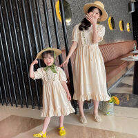 2021 new parent child dress mother and daughter embroidered lace long skirt mother daughter summer short sleeve clothing