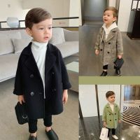 【CC】 Jackets Boys Woolen Double-breasted Baby Boy Trench Coat Lapel Kids Outerwear Coats Wool Overcoat