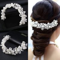 Luxury Flower Faux Pearl Headband Crystal Hairband Crown Bride Wedding Women Tiara Headdress Princess Children Hair Accessory
