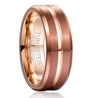NUNCAD 8mm Width Tungsten Carbide Ring Brown Plating + Rose Gold Middle Groove Angle Tungsten Steel Mens Ring Comfort Fit