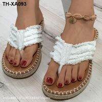 ?▫❒▼ 2023 summer new flat-bottomed open-toed tassel large-size sandals womens one-word slippers large size 43 spot