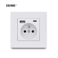 ☽ EIOMR Wall Socket with USB Port New Style Panel Bedroom Socket Quality Power Panel Type C 110 250V Double USB EU Standard Outlet