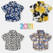 Cái mới Áo sơ mi đi biển cho bé áo cộc tay họa tiết hoa lá chất cotton