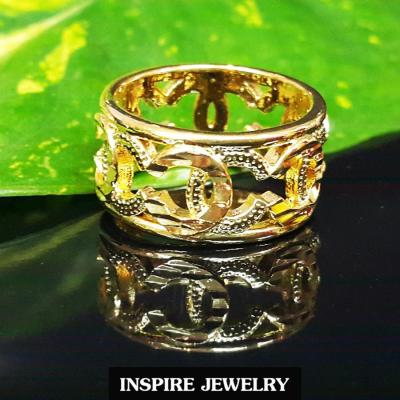 Inspire Jewelry ,แหวนทองตอกลาย งานแฟชั่นอินเทรนสุดๆ ตัวเรือน หุ้มทองแท้ 100% 24K  สวยหรู