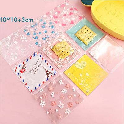 100Pcs 10x10+3cm Flower Pattern Printed Plastic Bags Cookie Biscuits Snack Self Stick Package For Wedding Party Gift