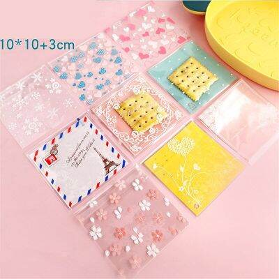 100Pcs 10x10+3cm Flower Pattern Printed Plastic Bags Cookie Biscuits Snack Self Stick Package For Wedding Party Gift