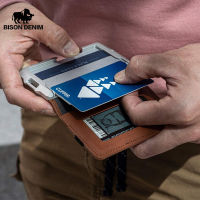 BISON DENIM Metal Credit card holder RFID Blocking Wallet Men Business Card Holder Small Aviator Minimalist Wallet QB018-HCK32