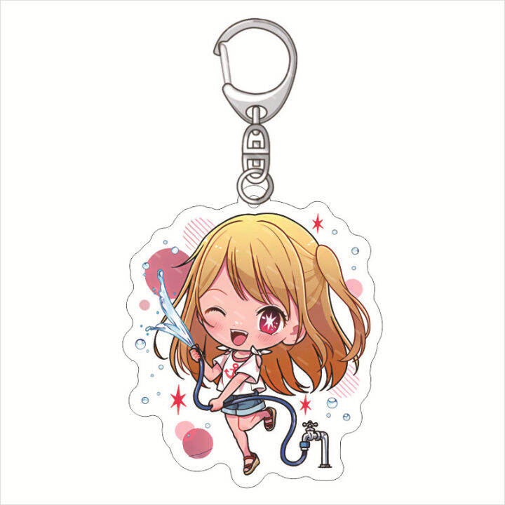 oshi-no-ko-keychain-anime-keyring-acrylic-cute-bag-pendant-water-pistol-hoshino-ai-ruby-aquamarine-arima-kana-kid-gift