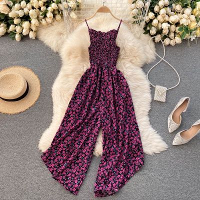 Gentle Beach Floral Jumpsuit For ashion Off Shoulder Slim Wide Leg Jumpsuits