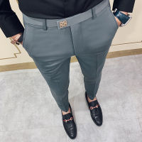 Suit Pants Men Korean Slim Fit Men Casual Ankle Length Pants Streetwear Man Trousers Men Black Gray