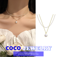 COCOJEWELRY สร้อยคอโชกเกอร์โซ่สองชั้นน่ารักโรแมนติกผู้หญิงสร้อยคอจี้มุกเครื่องประดับคอ