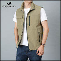 FUGUINIAO Men S Multifunction Pockets กีฬาตกปลาเสื้อกั๊กลุยป่า L สีกากี