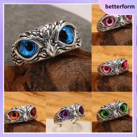 BETTERFORM คู่รัก Jewelry Retro Animal Style Open Adjustable Statement Ring Owl Eye Vintage Ring