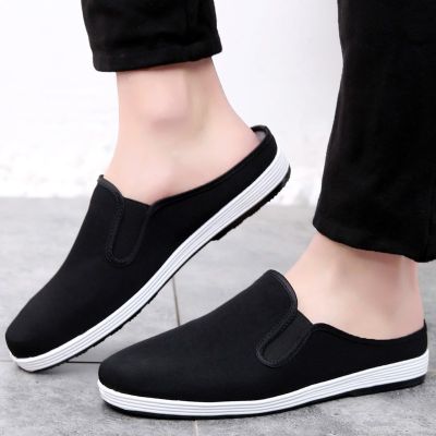 ✓❧ Summer Half-Slip Shoes Mens Old Beijing Cloth Shoes Are Not Followed By Boiler And Semi-Headed Non-1