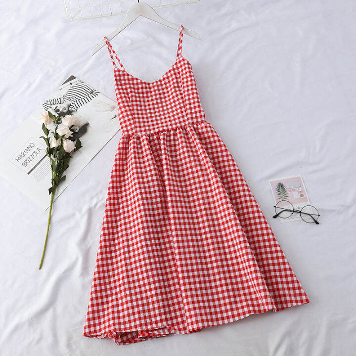 pearl-diary-women-checked-cami-dress-v-neck-high-waist-spaghetti-strap-midi-plaid-princess-dress-vintage-korean-style-sleeveless