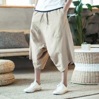 COD ♕✤ The Monolopy Shop28dfgs8dgs Shorts men s retro trend big crotch low baggy pants fat loose large size linen cropped Chinese style summer