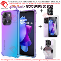 4 IN 1สำหรับ Tecno Spark Go 2023เคสโทรศัพท์มือถือ + ฟิล์มกันรอยหน้าจอกระจกนิรภัยป้องกันเต็มพื้นที่ + สติ๊กเกอร์เลนส์กล้องถ่ายรูปหลัง + ฟิล์มหลังคาร์บอนไฟเบอร์เคสโทรศัพท์กันกระแทก Tecno Spark Go 2023สีสันสดใส