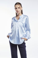 ESPADA เสื้อเบลาส์คอจีนแขนยาว ผู้หญิง สีฟ้า | Mandarin Collar Blouse | 4687