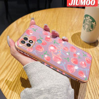 เคส JIUMOO สำหรับ OPPO A15 A15s A35 4G เคสลายการ์ตูนน่ารักทิวลิปชุบดีไซน์ใหม่เคสมือถือขอบสี่เหลี่ยมกันกระแทกเคสซิลิโคนนิ่มฝาปิดเลนส์เต็มรูปแบบเคสป้องกันกล้อง