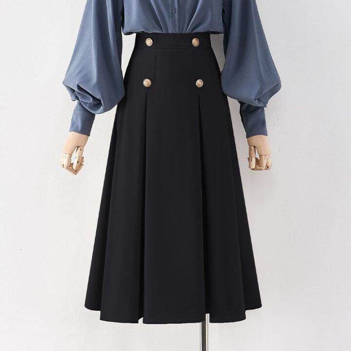 black-padded-skirt-women-s-2021-spring-autumn-and-winter-new-style-thin-and-hip-high-waist-mid-length-a-line-all-match-umbrella-skirt