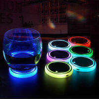 1X Auto Led Car Cup Holder Bottom Pad LED Hub Lamp Cover Trim Atmosphere Lamp Welcome Light Anti-slip Mat Colorful Light Coaster