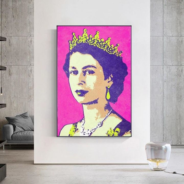 queen-elizabeth-ii-portrait-pop-ภาพวาดผ้าใบโปสเตอร์และพิมพ์ภาพผนังสำหรับห้องนั่งเล่นผนังตกแต่ง-cuadros