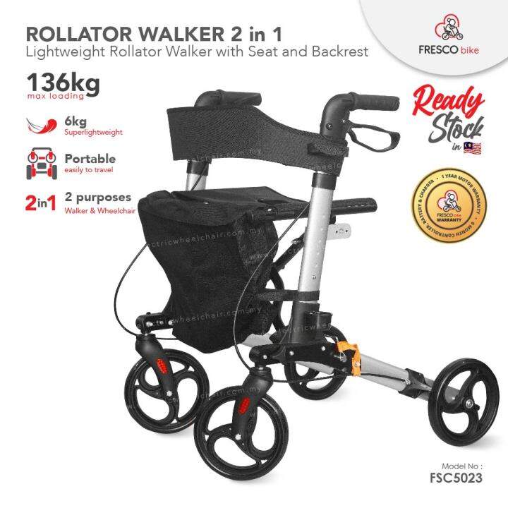 FSC5025A Fresco Rollator Walker with Seat and Backrest the Lightest