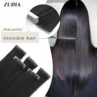 ZURIA 20PCS 16/20/24 PU Skin Tape In Human Hair Extensions 100% Pure Natural Straight Adhesive Invisible Wig Bundle For Women Wig  Hair Extensions