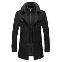 Winter Mens Black Wool Coat New Solid Cold Resistant Men Woolen Overcoat Double Collar Casual Trench Coat Male Jacket Clothing