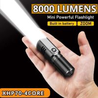 Powerful Led Flashlight XHP70 4 Core Built in Battery Shot Long Smart Type-c Rechargeable Flash Light EDC Torch Lamp For Camping Rechargeable  Flashli