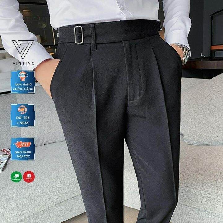 Sidetab casual pants men's highwaisted office pants with black tapered