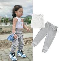 [COD] European and childrens two-piece wholesale 2022 summer new girls trendy model solid hollowed out vest sweatpants suit