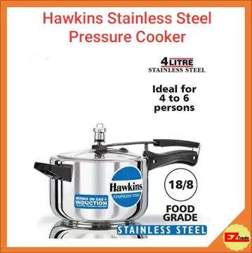 Hawkins Stainless Steel Induction Compatible Inner Lid Pressure Cooker, 4  Litre, Silver (Hss40), 4 Liter